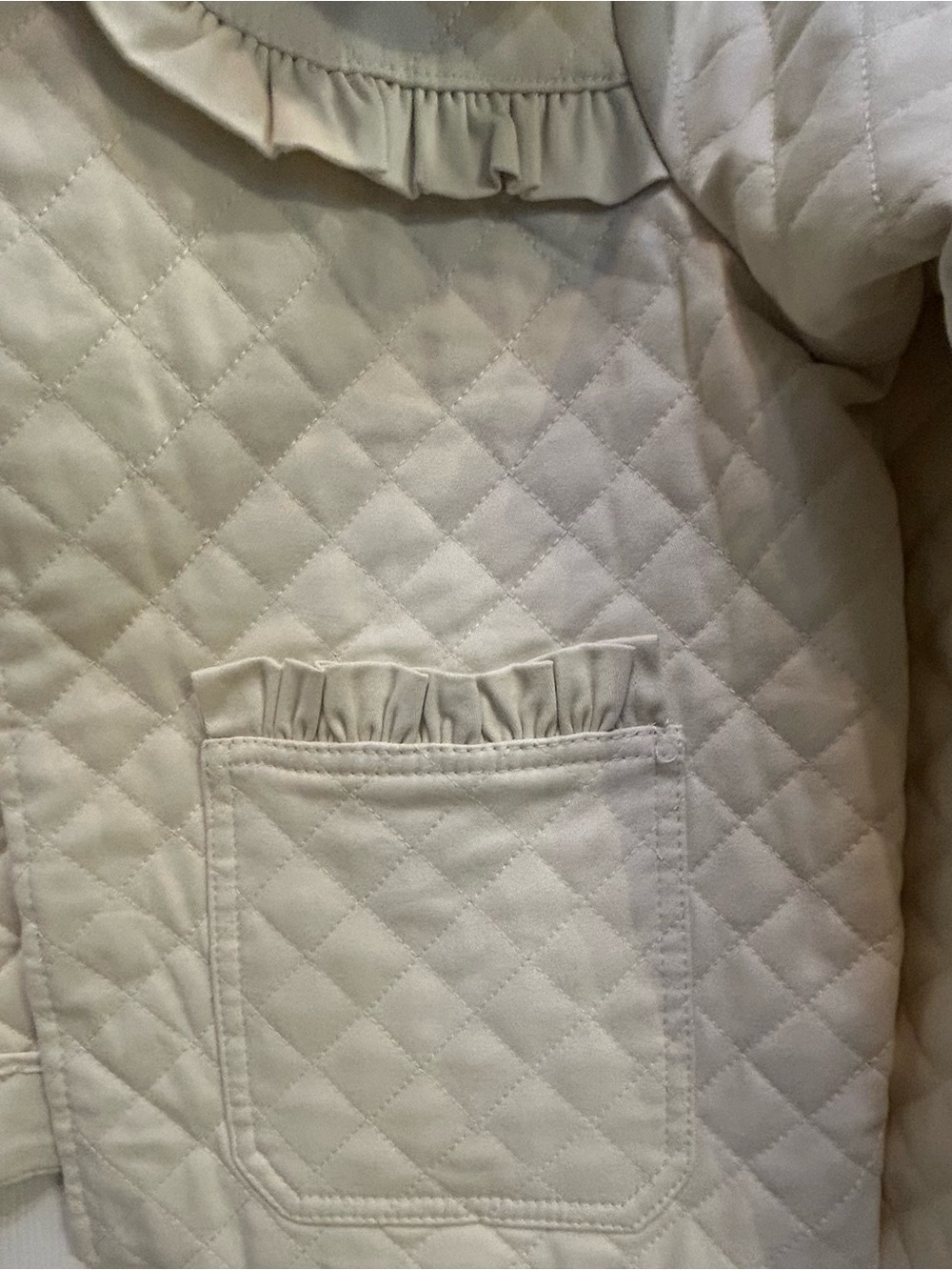 Avec Les Filles Cream Quilted Ruffle Collar Jacket - Picture 3 of 4